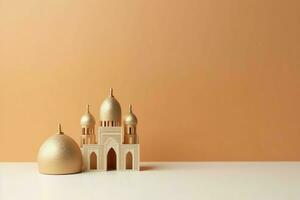 Eid mubarak and ramadan kareem greetings with copy space. Eid al fitr islamic lantern and mosque concept by AI Generated photo