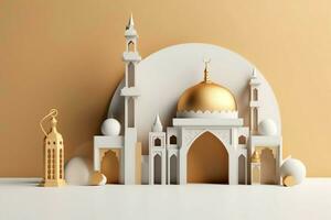 Eid mubarak and ramadan kareem greetings with copy space. Eid al fitr islamic lantern and mosque concept by AI Generated photo