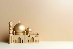 Eid mubarak and ramadan kareem greetings with copy space. Eid al fitr islamic lantern and mosque concept by AI Generated photo