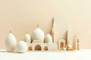 Eid mubarak and ramadan kareem greetings with copy space. Eid al fitr islamic lantern and mosque concept by AI Generated photo