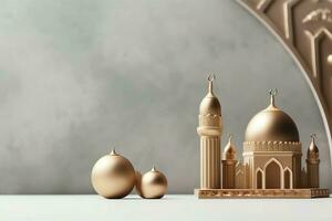 Eid mubarak and ramadan kareem greetings with copy space. Eid al fitr islamic lantern and mosque concept by AI Generated photo
