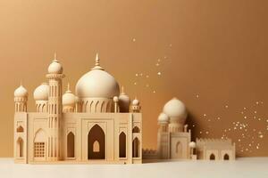 Eid mubarak and ramadan kareem greetings with copy space. Eid al fitr islamic lantern and mosque concept by AI Generated photo