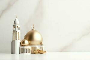 Eid mubarak and ramadan kareem greetings with copy space. Eid al fitr islamic lantern and mosque concept by AI Generated photo
