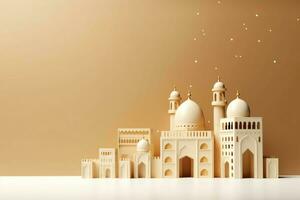 Eid mubarak and ramadan kareem greetings with copy space. Eid al fitr islamic lantern and mosque concept by AI Generated photo