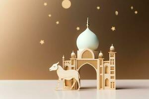 eid Mubarak y Ramadán kareem saludos con Copiar espacio. eid Alabama fitr islámico linterna y mezquita concepto por ai generado foto