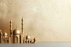 Eid mubarak and ramadan kareem greetings with copy space. Eid al fitr islamic lantern and mosque concept by AI Generated photo