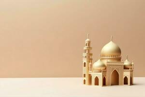 Eid mubarak and ramadan kareem greetings with copy space. Eid al fitr islamic lantern and mosque concept by AI Generated photo