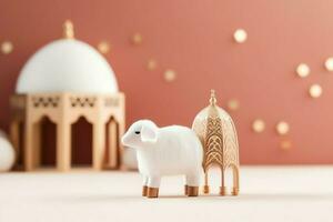 Eid mubarak and ramadan kareem greetings with copy space. Eid al fitr islamic lantern and mosque concept by AI Generated photo
