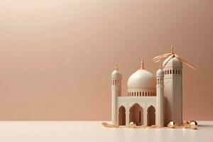 Eid mubarak and ramadan kareem greetings with copy space. Eid al fitr islamic lantern and mosque concept by AI Generated photo