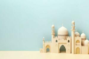 Eid mubarak and ramadan kareem greetings with copy space. Eid al fitr islamic lantern and mosque concept by AI Generated photo