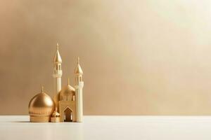 Eid mubarak and ramadan kareem greetings with copy space. Eid al fitr islamic lantern and mosque concept by AI Generated photo