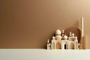 Eid mubarak and ramadan kareem greetings with copy space. Eid al fitr islamic lantern and mosque concept by AI Generated photo
