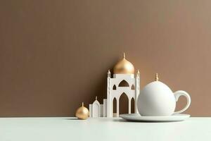 eid Mubarak y Ramadán kareem saludos con Copiar espacio. eid Alabama fitr islámico linterna y mezquita concepto por ai generado foto