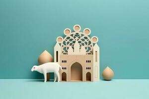 Eid mubarak and ramadan kareem greetings with copy space. Eid al fitr islamic lantern and mosque concept by AI Generated photo