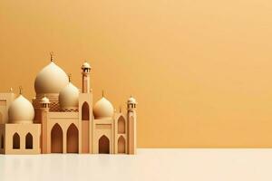 eid Mubarak y Ramadán kareem saludos con Copiar espacio. eid Alabama fitr islámico linterna y mezquita concepto por ai generado foto