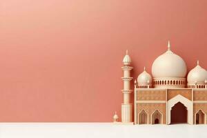 Eid mubarak and ramadan kareem greetings with copy space. Eid al fitr islamic lantern and mosque concept by AI Generated photo