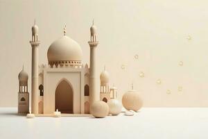 Eid mubarak and ramadan kareem greetings with copy space. Eid al fitr islamic lantern and mosque concept by AI Generated photo