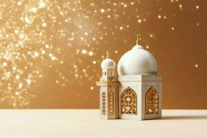 Eid mubarak and ramadan kareem greetings with copy space. Eid al fitr islamic lantern and mosque concept by AI Generated photo