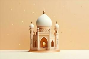 Eid mubarak and ramadan kareem greetings with copy space. Eid al fitr islamic lantern and mosque concept by AI Generated photo