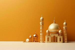 Eid mubarak and ramadan kareem greetings with copy space. Eid al fitr islamic lantern and mosque concept by AI Generated photo