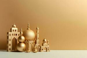 Eid mubarak and ramadan kareem greetings with copy space. Eid al fitr islamic lantern and mosque concept by AI Generated photo