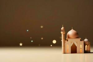 eid Mubarak y Ramadán kareem saludos con Copiar espacio. eid Alabama fitr islámico linterna y mezquita concepto por ai generado foto