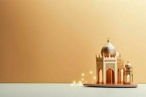 Eid mubarak and ramadan kareem greetings with copy space. Eid al fitr islamic lantern and mosque concept by AI Generated photo