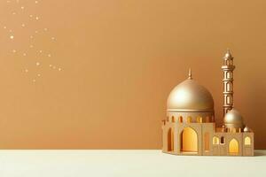 Eid mubarak and ramadan kareem greetings with copy space. Eid al fitr islamic lantern and mosque concept by AI Generated photo