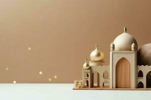 Eid mubarak and ramadan kareem greetings with copy space. Eid al fitr islamic lantern and mosque concept by AI Generated photo