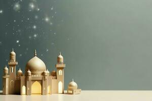 Eid mubarak and ramadan kareem greetings with copy space. Eid al fitr islamic lantern and mosque concept by AI Generated photo