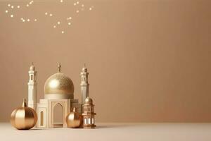 Eid mubarak and ramadan kareem greetings with copy space. Eid al fitr islamic lantern and mosque concept by AI Generated photo