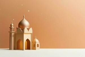 Eid mubarak and ramadan kareem greetings with copy space. Eid al fitr islamic lantern and mosque concept by AI Generated photo