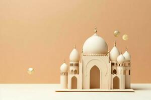 Eid mubarak and ramadan kareem greetings with copy space. Eid al fitr islamic lantern and mosque concept by AI Generated photo