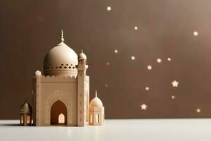 Eid mubarak and ramadan kareem greetings with copy space. Eid al fitr islamic lantern and mosque concept by AI Generated photo