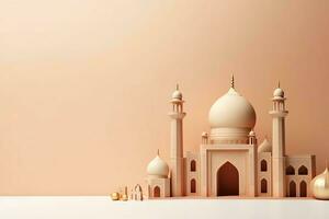 Eid mubarak and ramadan kareem greetings with copy space. Eid al fitr islamic lantern and mosque concept by AI Generated photo