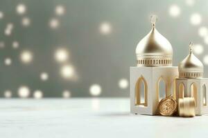 Eid mubarak and ramadan kareem greetings with copy space. Eid al fitr islamic lantern and mosque concept by AI Generated photo