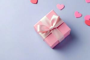 Beautiful valentine day background with gift box, ribbon, red hearts, presents, roses and copy space concept by AI Generated photo