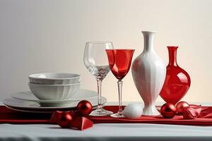 Beautiful valentine day background with gift box, ribbon, red hearts, presents, roses and copy space concept by AI Generated photo