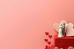 Beautiful valentine day background with gift box, ribbon, red hearts, presents, roses and copy space concept by AI Generated photo