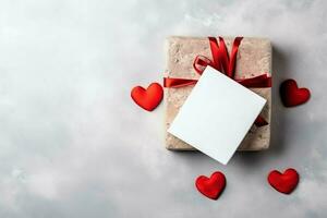 Beautiful valentine day background with gift box, ribbon, red hearts, presents, roses and copy space concept by AI Generated photo