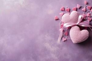 Beautiful valentine day background with gift box, ribbon, red hearts, presents, roses and copy space concept by AI Generated photo