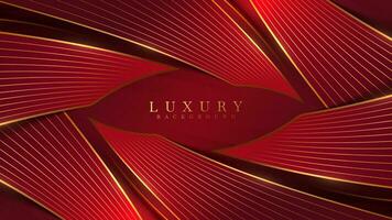 Luxury red color background with golden line elements and curve light effect decoration and bokeh. vector