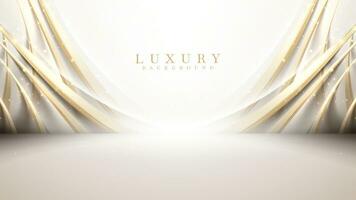 White scene and golden curves with light and bokeh effect, Luxury style background and empty space for place a product display. vector