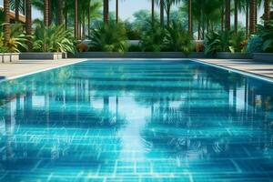 Beautiful outdoor swimming pool in luxury hotel resort with blue sky for leisure relax and holiday concept  by AI Generated photo