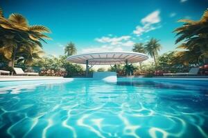 hermosa al aire libre nadando piscina en lujo hotel recurso con azul cielo para ocio relajarse y fiesta concepto por ai generado foto