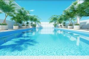 hermosa al aire libre nadando piscina en lujo hotel recurso con azul cielo para ocio relajarse y fiesta concepto por ai generado foto