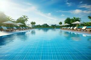 Beautiful outdoor swimming pool in luxury hotel resort with blue sky for leisure relax and holiday concept  by AI Generated photo