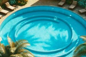 hermosa al aire libre nadando piscina en lujo hotel recurso con azul cielo para ocio relajarse y fiesta concepto por ai generado foto