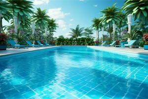 Beautiful outdoor swimming pool in luxury hotel resort with blue sky for leisure relax and holiday concept  by AI Generated photo