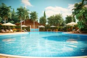 Beautiful outdoor swimming pool in luxury hotel resort with blue sky for leisure relax and holiday concept  by AI Generated photo